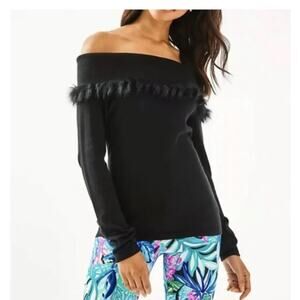 Lilly Pulitzer Alira Off Shoulders Elegant Sweater Black Womens Size M